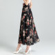 2025 new summer versatile floral chiffon skirt long skirt A-line large size high waist large mid-length women's skirt
