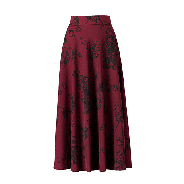 2025 spring and autumn new retro printed long skirt for women high waist large dancing skirt for women large size skirt
