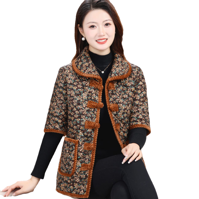 Short-sleeved cotton coat and velvet vest for women, autumn and winter outer wear, mother's wear, half-sleeved cotton jacket, middle-aged and elderly grandmother's vest jacket