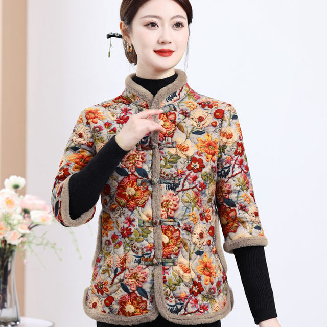 Mom wears cotton coat, short-sleeved cotton vest for women in winter, plus velvet thickened warm half-sleeved cotton jacket, middle-aged and elderly horse clip