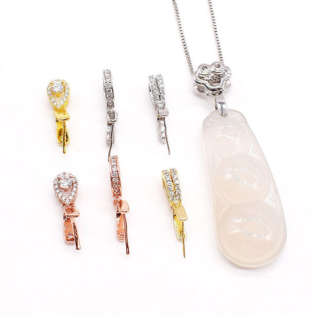 Melon seed buckle long needle jade pendant clip buckle DIY jade jade buckle head plated 24K gold necklace Ruyi copper coin pendant clip buckle