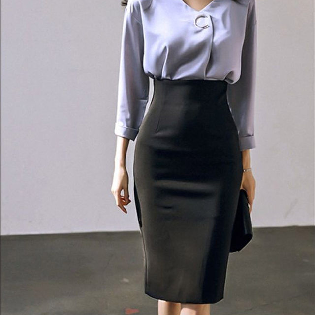 Black professional skirt mid-length high waist hip straight skirt suit one-step skirt pencil skirt work bag skirt