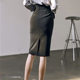 Black professional skirt mid-length high waist hip straight skirt suit one-step skirt pencil skirt work bag skirt