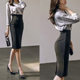 Black professional skirt mid-length high waist hip straight skirt suit one-step skirt pencil skirt work bag skirt