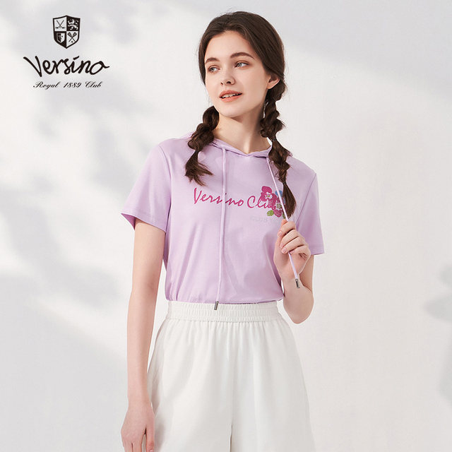 versino women's summer new hooded floral series short-sleeved T-shirt for women commuting age-reducing sweatshirt