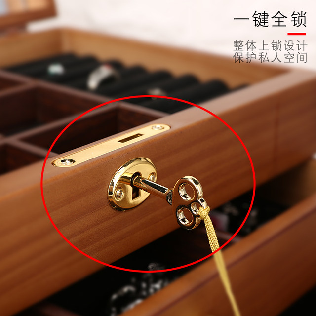 Solid wood full lock jewelry box jewelry storage box high-end exquisite medieval style jewelry box simple birthday wedding gift