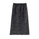Retro leopard print elastic waist mid-length skirt autumn and winter new high-waisted large size A-line slit hip-packing one-step skirt