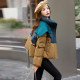 Contrast color knitted shawl down jacket 2024 winter new European station loose thickened white duck down jacket bread coat