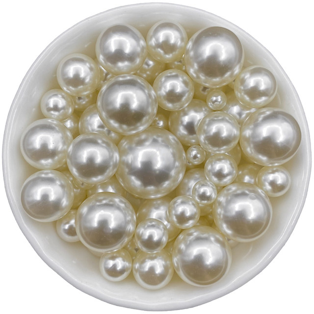 Potless imitation pearl rice white ABS pure white decorative clothing auxiliary materials round loose bead handmade DIY jewelry accessories
