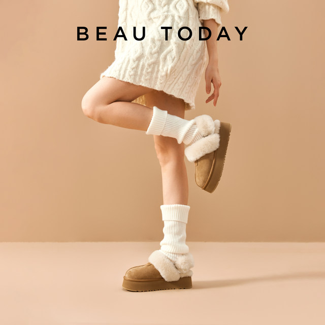 BeauToday Teddy series thick-soled snow boots for women in spring warm cotton shoes for women wearing outer hair tow to increase height BT