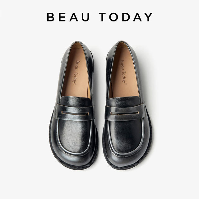 BeauToday genuine leather loafers for women in spring new BT British style leather shoes for women flat single shoes for women shallow mouth