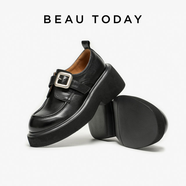 BeauToday brown thick-soled loafers women's 2025 new spring British style small leather shoes thick heel shoes