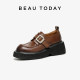 BeauToday brown thick-soled loafers women's 2025 new spring British style small leather shoes thick heel shoes