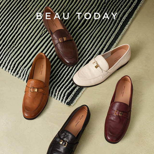 BeauToday loafers women's 2025 new black British style leather shoes flat sole shallow mouth single shoes