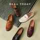BeauToday loafers women's 2025 new black British style leather shoes flat sole shallow mouth single shoes
