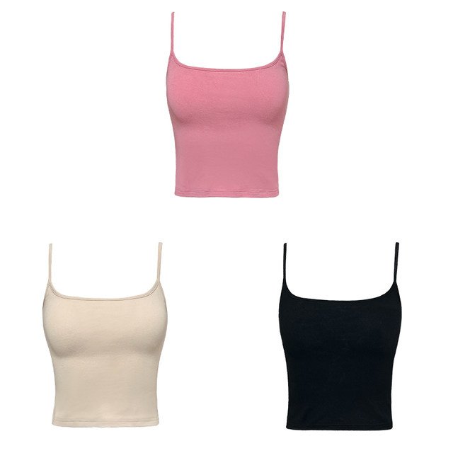 GYOKUU Pink/Apricot/Black 3-color versatile elastic knitted suspender vest