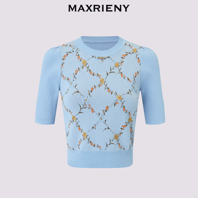 MAXRIENY sweet retro vine rhinestone pullover sweater women's high-end temperament women's decorative body look slim