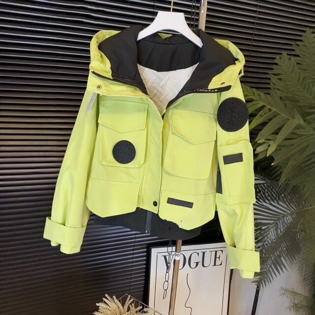 Korean version of candy color labeled cotton short jacket for women's jacket 2025 spring new casual hooded age-reducing two-cotton jacket