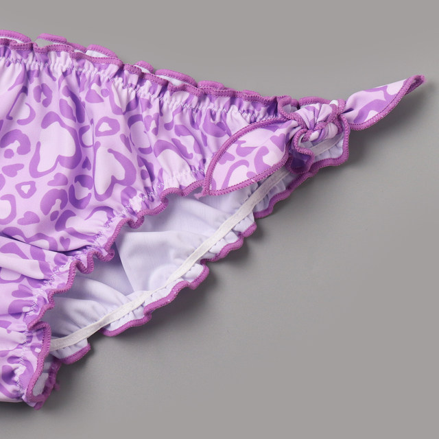 8818 Foreign Trade Girl Split Swimsuit Fashionable Leopard Print Girl Halves Neck Bikini Cute Wood Ear Triangle Swimsuit