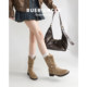 Sheepskin version! Inner heightened boots for women 2025 new Maillard retro rough heel folds piled western Martin boots