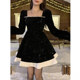 Large size fat mm sweet Christmas atmosphere sequin velvet waist dress for women in autumn and winter slim princess puffy skirt