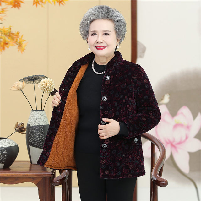 Middle-aged and elderly women's winter clothes, cotton-padded clothes, 60-year-old and 70-year-old grandmothers' velvet thickened cotton clothes, clothes for the elderly and old ladies' cotton-padded jackets