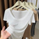 Grey big round neck knitted T-shirt for women short-sleeved 2025 new low-neck inner bottoming shirt for women thin half-sleeved top