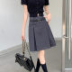 College style pleated skirt for women in summer large size fat mm retro gray A-line midskirt design temperament suit skirt