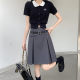 College style pleated skirt for women in summer large size fat mm retro gray A-line midskirt design temperament suit skirt
