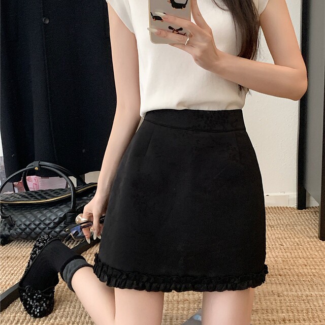 New Chinese style skirt for women in spring and summer large size high-waisted ruffled short skirt covering hips to make them look slim in the wood ear a-line skirt