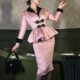 Le palais vintage original autumn and winter new pink brocade high-waisted hip-packing easy to match with a pencil skirt