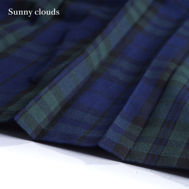 New autumn products Sunny clouds asymmetric pleated plaid skirt blue and green skirt versatile