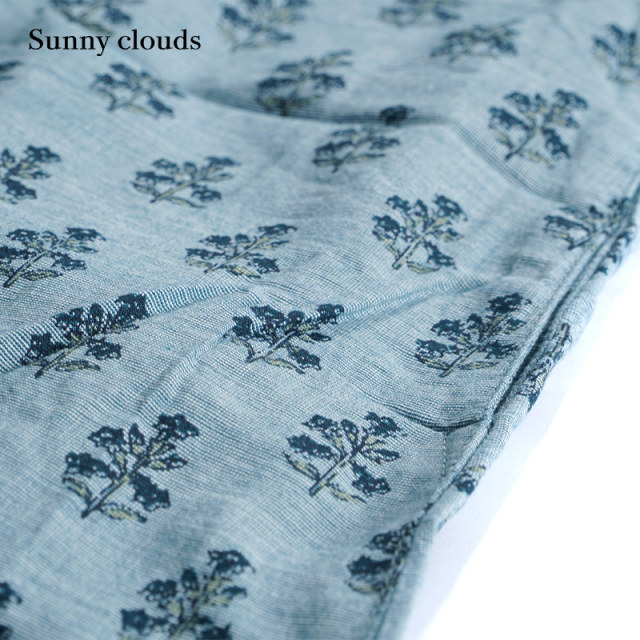 Sunny clouds cotton flared sleeve print style mid-length shirt
