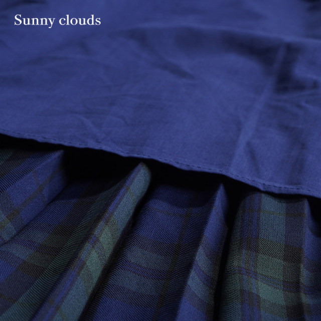 New autumn products Sunny clouds asymmetric pleated plaid skirt blue and green skirt versatile