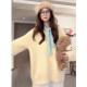 Yellow round neck pullover mink velvet sweater for women in autumn and winter thickened loose lazy style knitted sweater top for small people