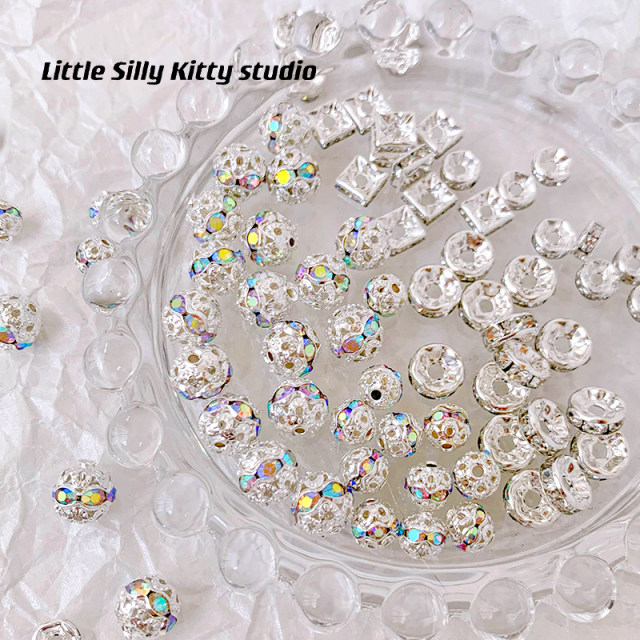 10 pieces of hollowed-inlaid diamond straight hole beads and spacer holder handmade DIY beaded material bracelet jewelry material