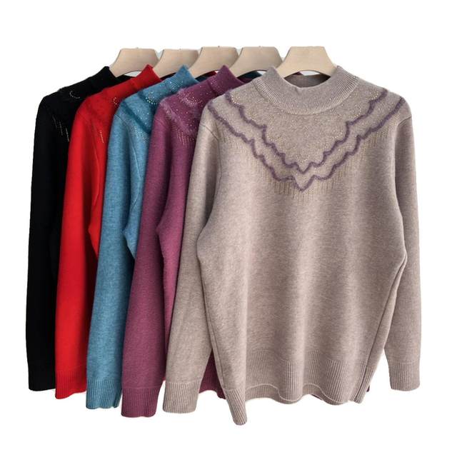 Mom's winter velvet thickened sweater bottoming shirt grandma's warm top middle-aged and elderly women's autumn and winter knitted sweater