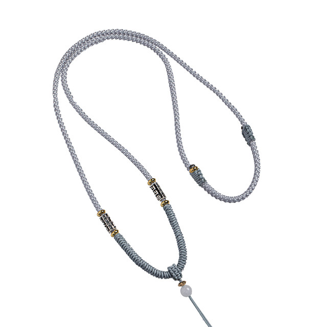 925 silver six-character mantra pendant rope handmade diamond knot lanyard for men and women Hetian jade pendant rope emerald beeswax hanging neck