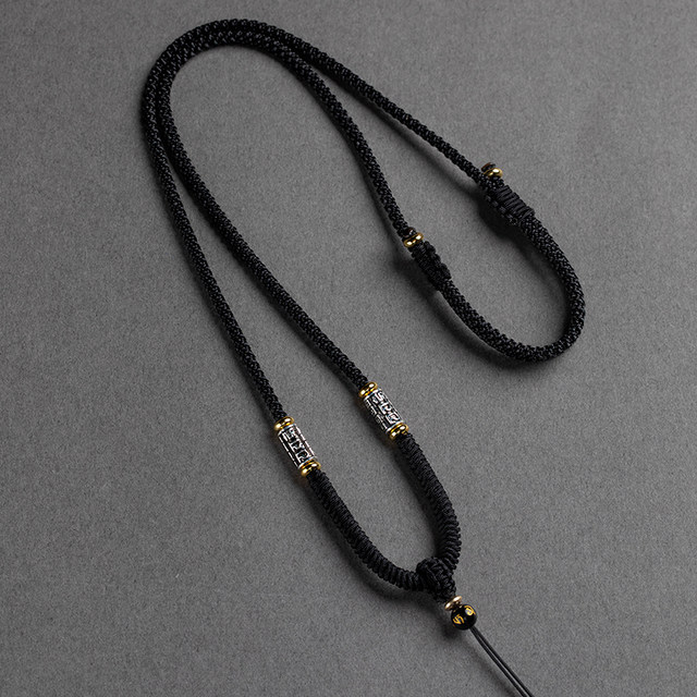 925 silver six-character mantra pendant rope handmade diamond knot lanyard for men and women Hetian jade pendant rope emerald beeswax hanging neck