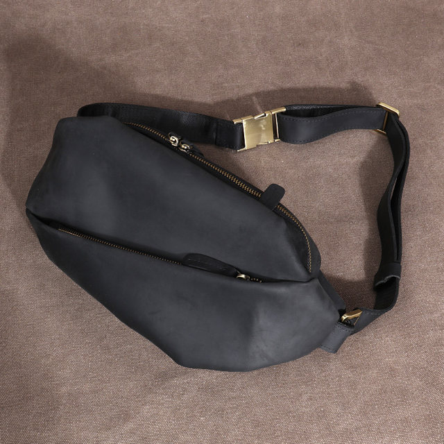 Crazy horse leather waist bag mobile phone bag men's waist bag pure cowhide retro fashion multi-functional versatile trendy leather crossbody chest bag