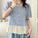 Lace spliced ​​short-sleeved plaid shirt for women 2025 summer new fashionable and versatile shirt for small fragrance style age-reducing top