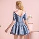 Stubble 2022 new summer women's niche design chic butterfly printed contrasting color square collar sweet puff skirt