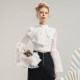 Elegant retro style flap sleeve top 2025 spring lace bow slim fit short style for women