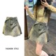 American pleated denim skirt female hot girl versatile slim large size retro old design high waist short skirt summer