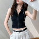 Women's halter sleeveless top 2025 spring and summer lapel pure cotton vest sports zipper sweatshirt vest short jacket