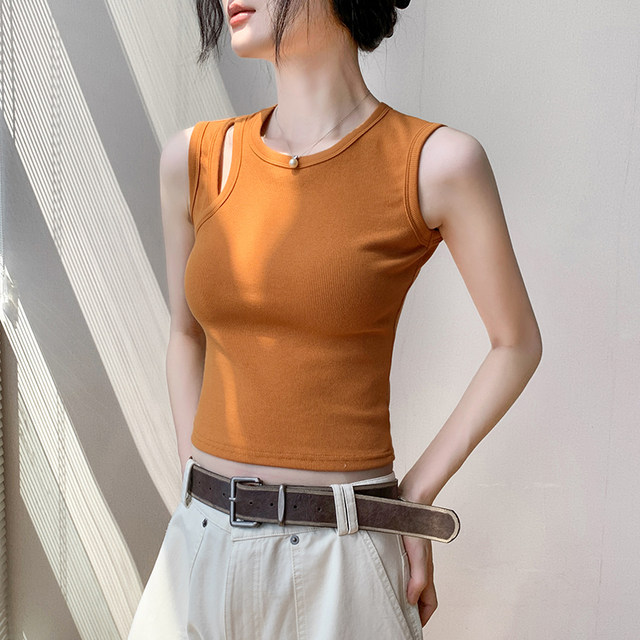 Hollow design white vest for women in summer wear 2025 new high-end slim fit slim inner sleeveless top for women