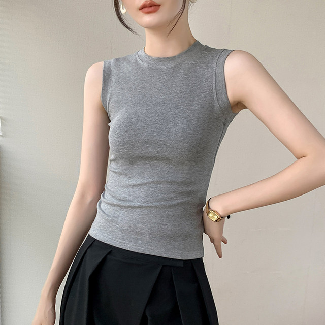 Solid color round neck vest for women 2025 autumn wear new slim fit inner bottom shirt cover sleeveless top for women