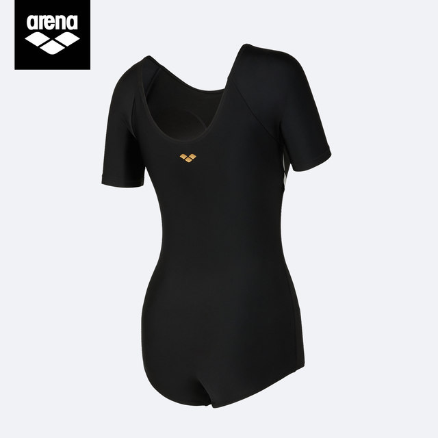 New arena women's short-sleeved triangular one-piece swimsuit hot spring swimsuit high-end feeling of belly-covering and slimming swimsuit
