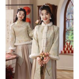 Chinese bridesmaid dress autumn and winter 2023 new thick cheongsam sister dress bridesmaid group warm gown long sleeves winter