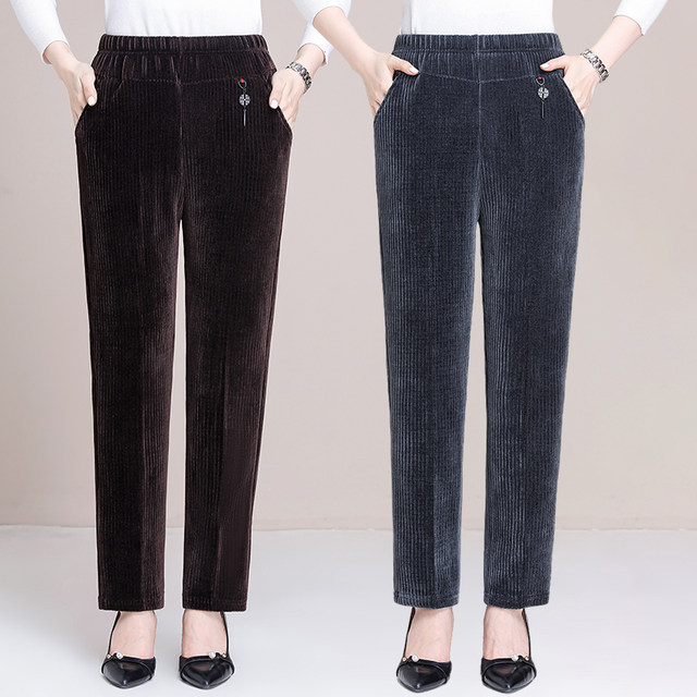 Cordylona mothers plus pants, children in autumn and winter, middle -aged and elderly women's pants loose outside wearing thick strips of velvet straight pants cotton pants